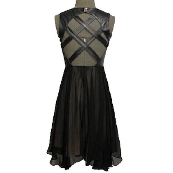 Nicole Miller Dresses & Skirts - NICOLE MILLER Black Supple Leather and Chiffon Cocktail Dress Size 0, NWT
